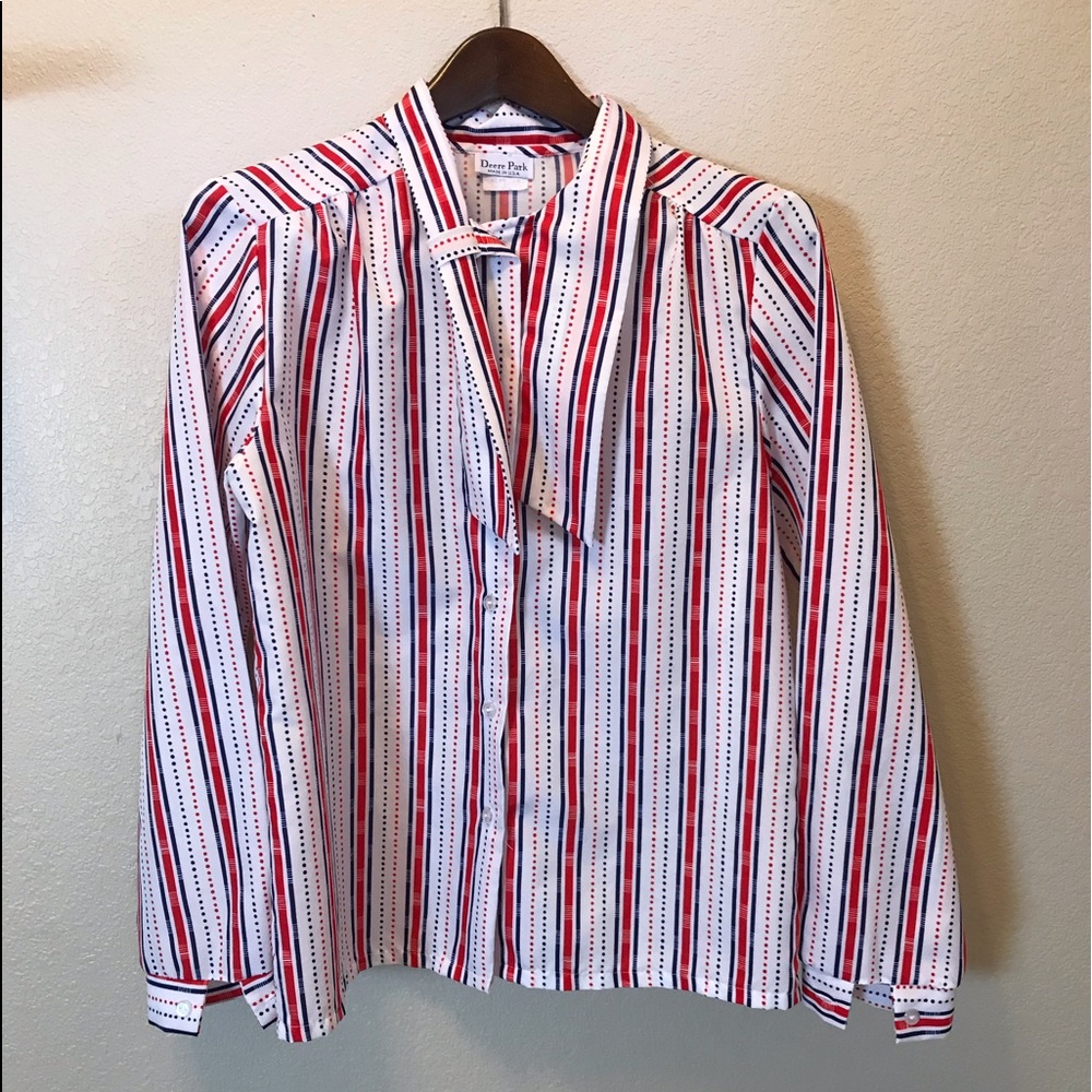 Deere Park || Vintage Stripes Dots Button Blouse